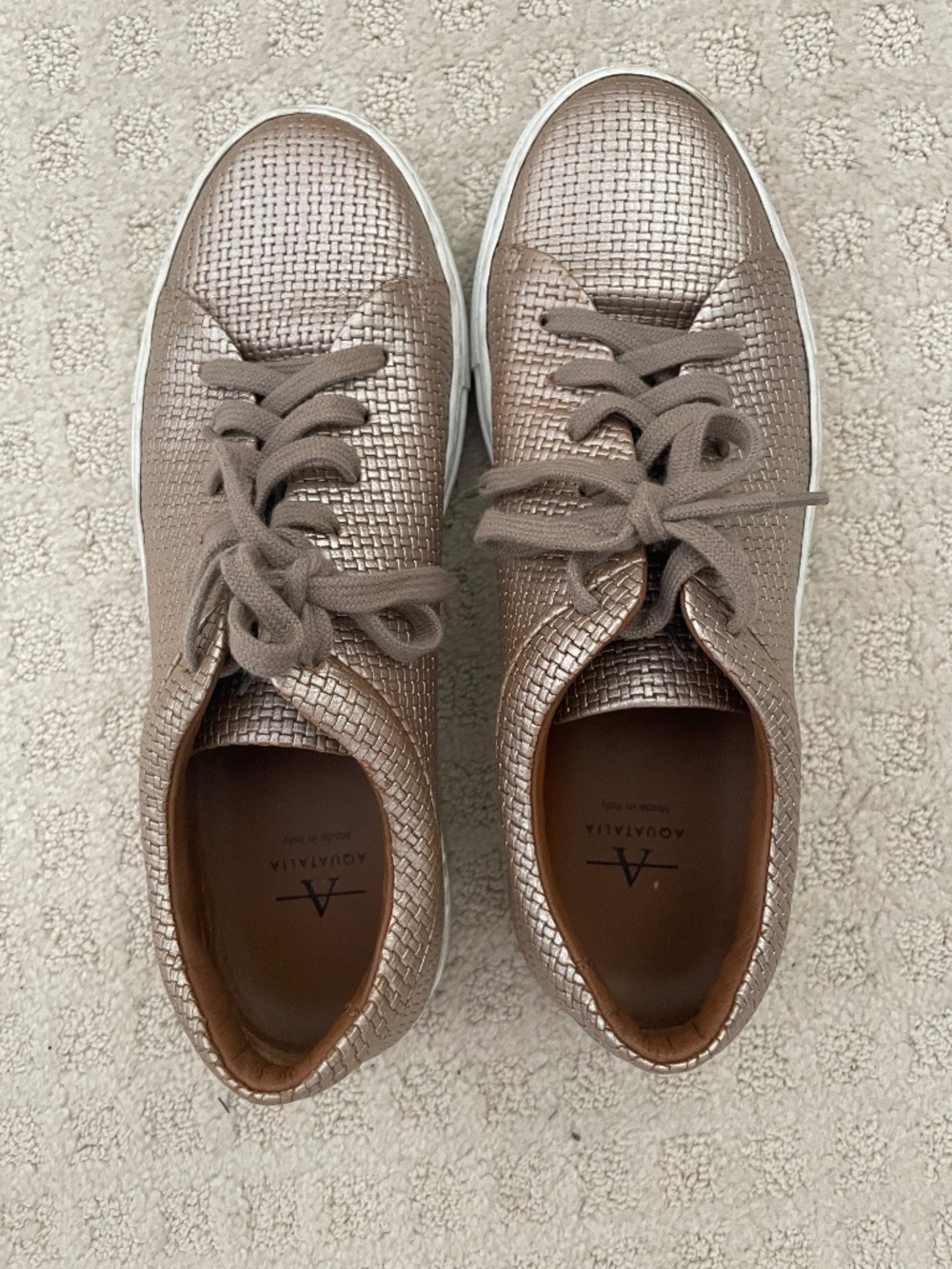 Aquatalia Avery Platinum embossed waterproof leather lace up sneakers size 7.5 - Picture 2 of 12